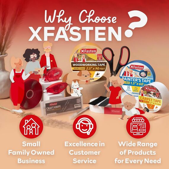 XFasten Doppelseitiges Klebeband, abnehmbar, 3/4-Zoll auf 20 Yards (19,05 mm x 18,28 m), 3er-Pack, ideal als Geschenkband, zum Halten von Teppichen und für die Holzbearbeitung