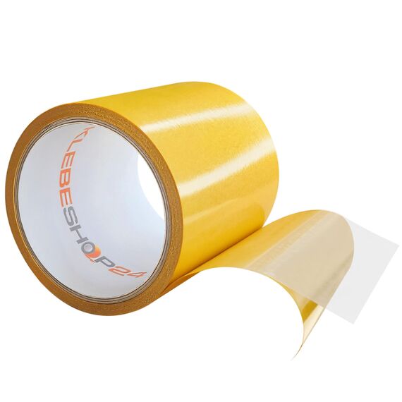 KLEBESHOP24 KLEBEBAND DOPPELSEITIG | Handreißbar | Breite wählbar | 50 m | Stark & permanent klebend | Universalklebeband | Doppelklebeband für Papier, Metall, Kunststoff, Pappe, Holz etc. / 100 mm
