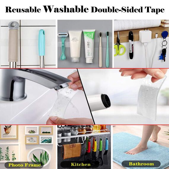6M Doppelseitiges Klebeband Extra Stark, Transparentes Waschbares Nano-Klebeband, Wiederverwendbares, Ablösbar, Spurlos, Rutschfestes Multifunktions-Doppelklebeband