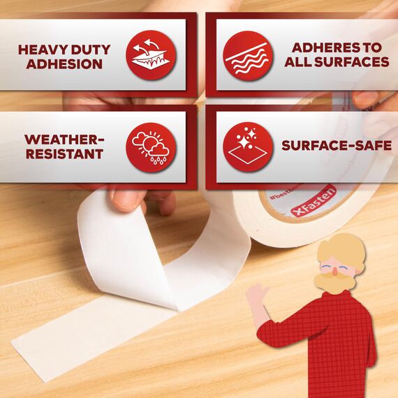 XFasten Doppelseitiges Klebeband, abnehmbar, 3/4-Zoll auf 20 Yards (19,05 mm x 18,28 m), 3er-Pack, ideal als Geschenkband, zum Halten von Teppichen und für die Holzbearbeitung