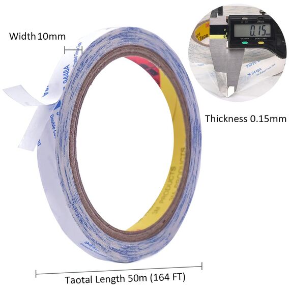 Rusoz Doppelseitiges Klebeband Dünn, Transparent Starkes Montageband 9488A Wasserdichtes Hitzebeständig 10 mm Breit, 50 m Lang, 0,15 mm Dick für Basteln, Dekorieren