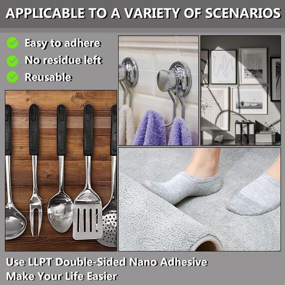 LLPT Doppelseitiges Klebeband | 2,5cm x 10m | Extra Stark Transparent Spurlos Nano Tape | Waschbares Hochleistungs-Gel-Klebeband | für den Heimbüro-Laden Dekokartenposter Fotowand (SN133)