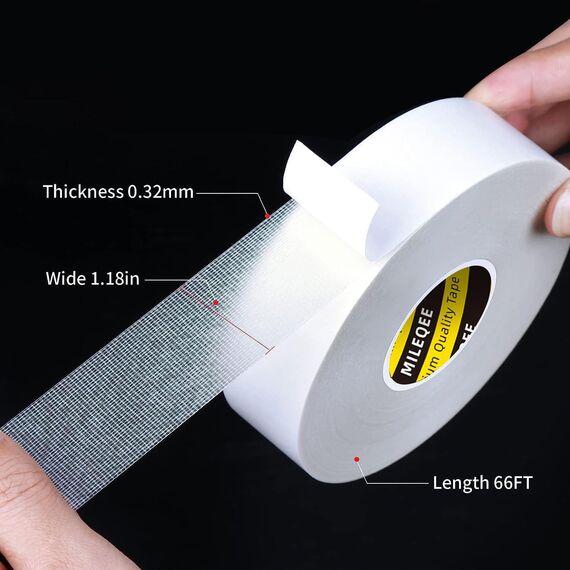 MILEQEE Extra Starkes Doppelseitiges Klebeband 30 mm x 20 m - Wasserfest, Stark für Teppich, Küche, Auto oder Büro