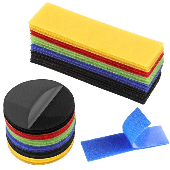 funvce Klettband Selbstklebend 24 Stück, Rund/Rechteck Klettverschluss zum Kleben, Bunt Industrie Doppelseitige Klebepads für filz, Kunststoff, Wände, Metall