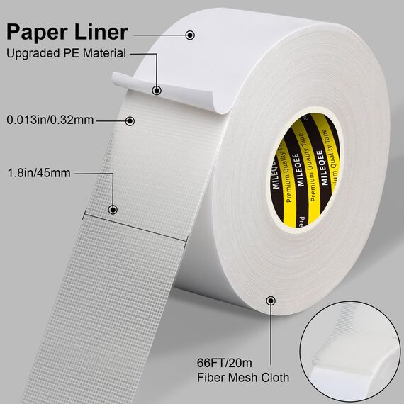 MILEQEE Extra Starkes Doppelseitiges Klebeband, 45 mm x 20 m, Wasserfest, Stark für Teppich, Küche, Auto oder Büro