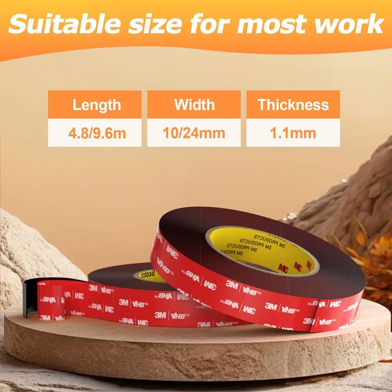 Elover Schwerlast Montage Klebeband doppelseitig, VHB wasserdichtes Schaumband, 4,8m Länge, 24 mm Breite für Auto-LED-Streifen, Wohnkultur, Bürodekoration