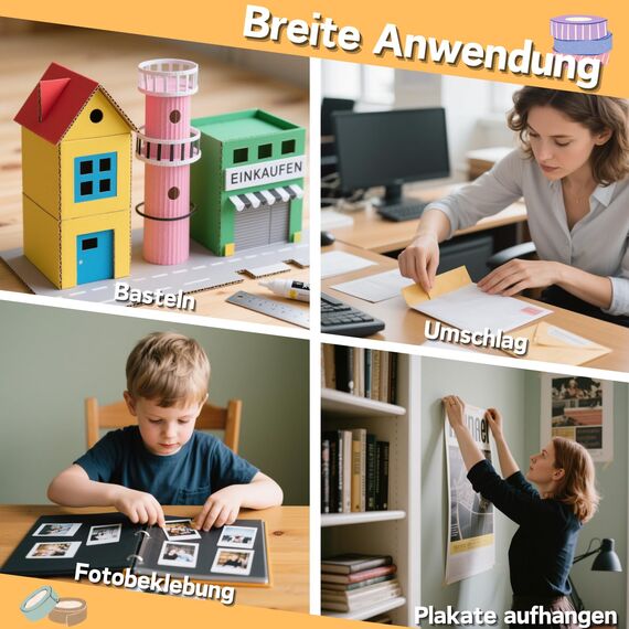 SANLI TAPE Doppelseitiges Klebeband Starke Klebeband Selbstklebeband 8 Stück Stark Papier für Geschenke, Fotos, Dokumente, Tapeten,Büro DIY Handwerk, Bänder, Karten und Boxen (9mm*10m)