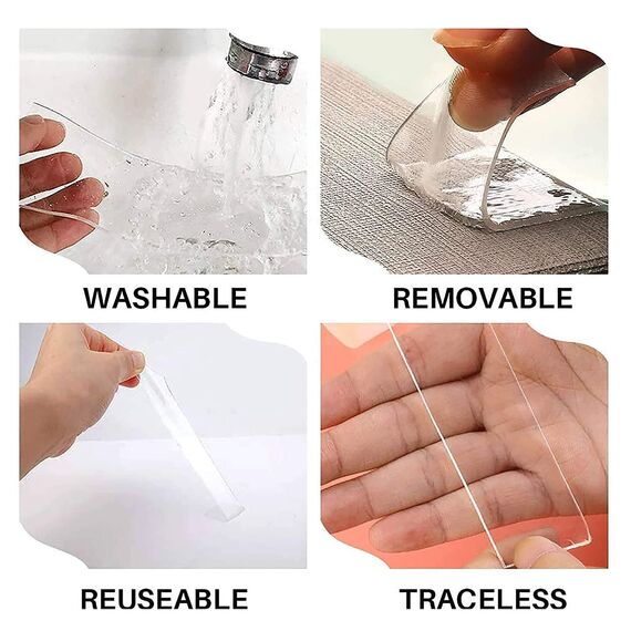 LLPT 5M Doppelseitiges Klebeband I Extra Stark Transparent Spurlos Nano Tape I Waschbares Hochleistungs-Gel-Klebeband für den Heimbüro-Laden Dekokartenposter Fotowand I 5cm x 5m(LPNT50)