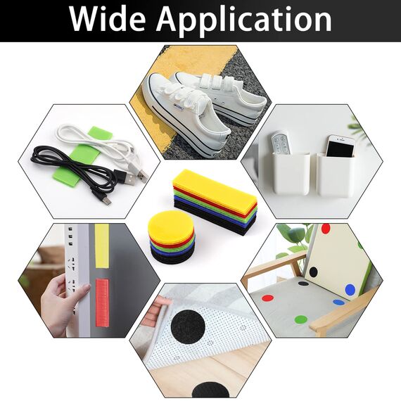 funvce Klettband Selbstklebend 24 Stück, Rund/Rechteck Klettverschluss zum Kleben, Bunt Industrie Doppelseitige Klebepads für filz, Kunststoff, Wände, Metall