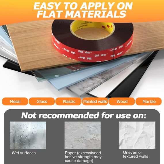 Elover Schwerlast Montage Klebeband doppelseitig, VHB wasserdichtes Schaumband, 4,8m Länge, 24 mm Breite für Auto-LED-Streifen, Wohnkultur, Bürodekoration