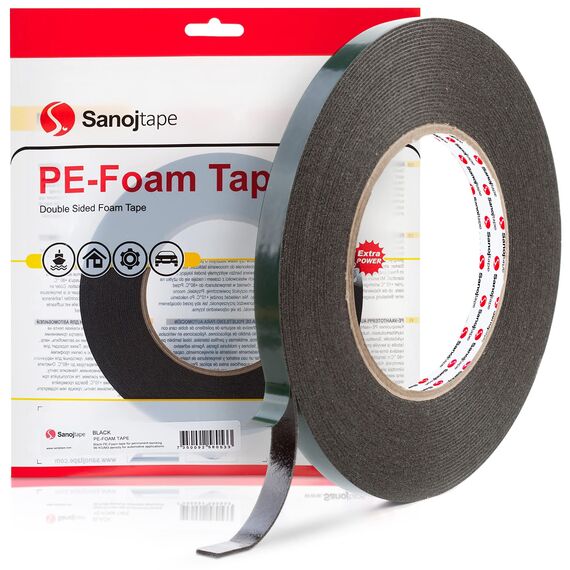 Sanojtape Doppelseitiges Klebeband Extra Stark Schwarz 9mm x 10m Universal Montageband 1mm Dicke Schaumstoff Karosseriekleber Tape Starker Kleber