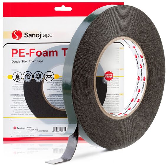 Sanojtape Doppelseitiges Klebeband Extra Stark Schwarz 12mm x 10m Universal Montageband 1mm Dicke Schaumstoff Karosseriekleber Tape Starker Kleber