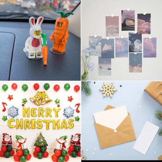 JANYUN Doppelseitige Klebepunkte, 225 Stück Transparente Klebepads 6mm 10mm 20mm Runde Aufkleber Wasserfest für Wand Holz Kunststoff Weihnachtszubehör