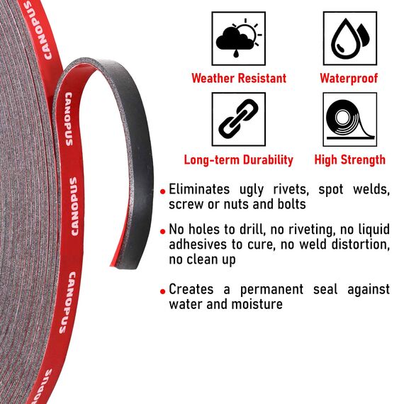 CANOPUS Profi Doppelseitiges Klebeband Extra Stark Wasserfest 5925 (5mm x 3m), Wasserdicht Montageklebeband, Ideal für LED Streifenlichter, Wohnkultur, Klebeband für Auto, Schwarz