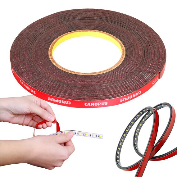 CANOPUS Doppelseitiges Klebeband Extra Stark Schwarz, 10mm x 11m Montageklebeband, Ideal für LED Streifenlichter, Auto, Innen, Außenbereich