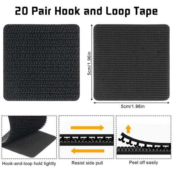 Klettband Selbstklebend Extra Stark, 20 Paare, Aktualisieren Klettverschluss Selbstklebend, Doppelseitige Klettpunkte Klett Selbstklebend, Klettstreifen zum Kleben, Schwarz, 5x5cm