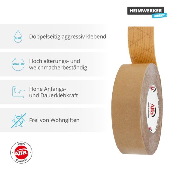 Alfa 4x Sockelleisten Klebeband 40 mm x 50 m doppelseitiges Klebeband mit hoher Anfangs-/Dauerklebkraft zur Montage von Sockelleisten