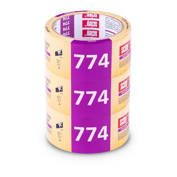 SCLEY 3 Stück Doppelseitiges Klebeband, Teppichbänder Breite 50mm, Länge 10m, Universalklebeband Serie *774*, Gelbe Montageband, Verlegeband für Beläge Fußbodenheizung etc., A0313-741050