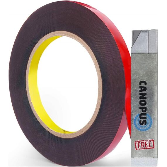 CANOPUS Profi Doppelseitiges Klebeband Extra Stark, Wasserfest LED Klebestreifen (6,35mm x 4,5m) Wasserdicht, Beidseitiges Klebeband für Auto, Montageklebeband, Innen, Außenbereich