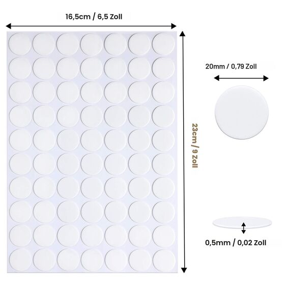 JANYUN 280 Stück 20mm Doppelseitige Klebepunkte Transparente Runde Aufkleber Keine Spuren Wasserdichte Punktaufkleber für Festivaldekoration(20 mm)