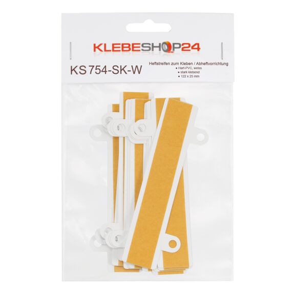KLEBESHOP24 Heftstreifen zum Kleben | Abheftvorrichtung selbstklebend | Transparent | Menge wählbar (100 Stck., weiß)