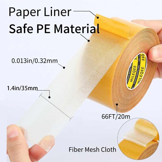 MILEQEE 1 Stück doppelseitiges Gewebeband,3.5cmx20m,hohe Haftkraft,starkes und robustes Teppichband,langlebiges Klebeband,Mehrzweck-Klebeband,einfaches Entfernen ohne Rückstände,leicht von abreißbar