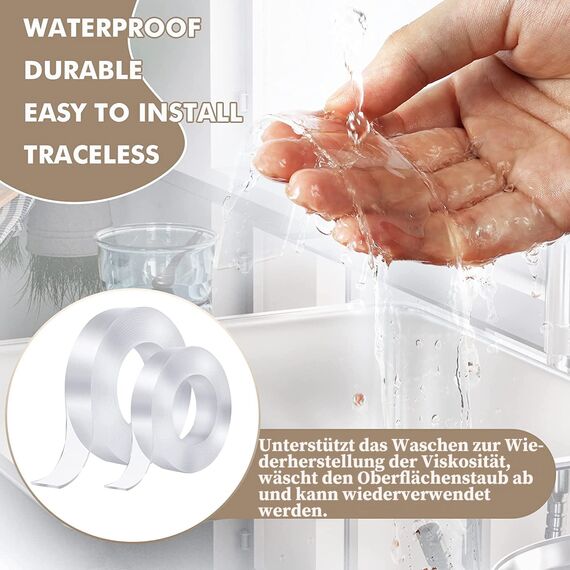 HEEYoo Doppelseitiges Klebeband Extra Stark Nano Tape Wasserfest Ablösbar Non-Marking Transparent Teppich Klebeband 1 Rolle*3 m