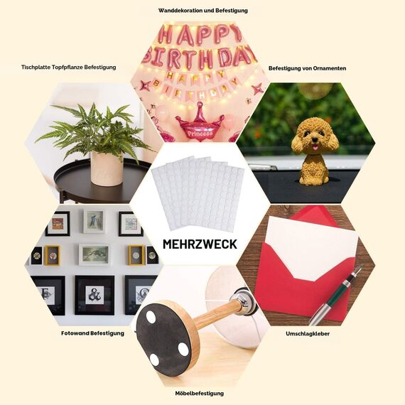 JANYUN 280 Stück 20mm Doppelseitige Klebepunkte Transparente Runde Aufkleber Keine Spuren Wasserdichte Punktaufkleber für Festivaldekoration(20 mm)