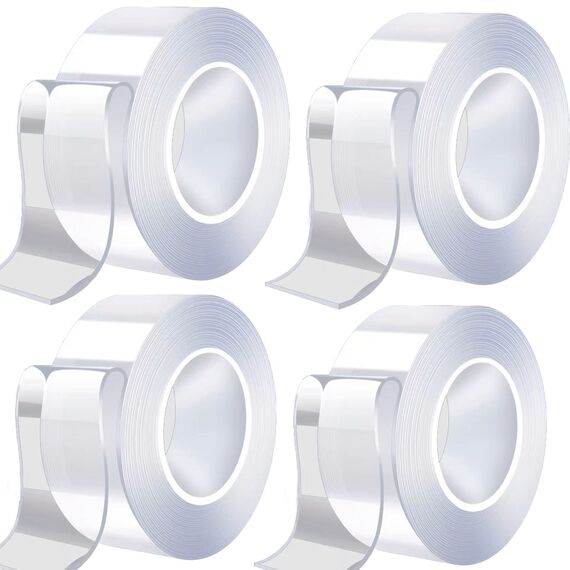 12M Doppelseitiges Klebeband Extra Stark Ablösbar, 4Rollen 1MM*2CM*3M Spurlos, Rutschfest, Wiederverwendbar, Doppelseitig Klebend Nano Klebeband