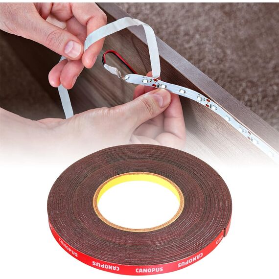 CANOPUS Doppelseitiges Klebeband Extra Stark, 10mm x 9,75m, doppelseitig band extra stark, Klebeband, Wasserfest Montageklebeband klebestreifen für Auto, Wand, LED-Streifen