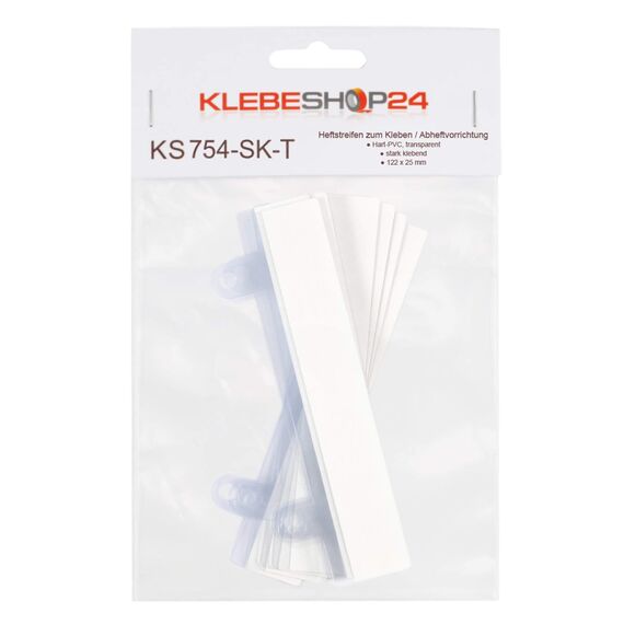 KLEBESHOP24 Heftstreifen zum Kleben | Abheftvorrichtung selbstklebend | 122 x 25 mm | Farbe & Menge wählen/Transparent, 500 Stück