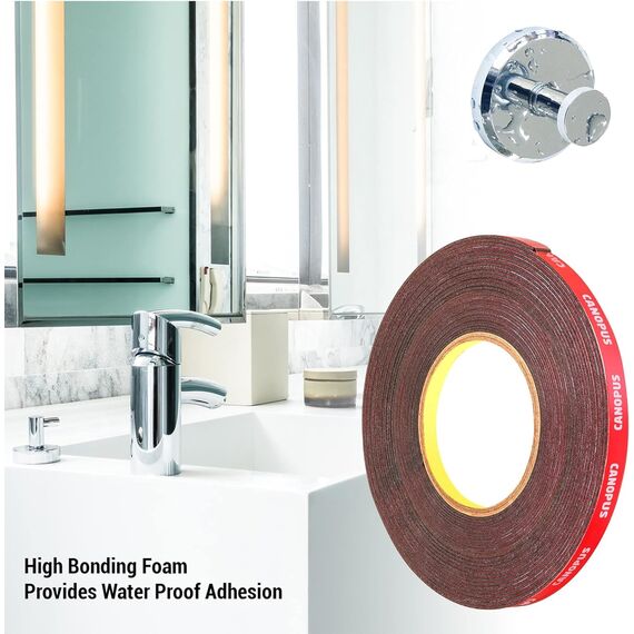 CANOPUS Doppelseitiges Klebeband Extra Stark, 10mm x 9,75m, doppelseitig band extra stark, Klebeband, Wasserfest Montageklebeband klebestreifen für Auto, Wand, LED-Streifen