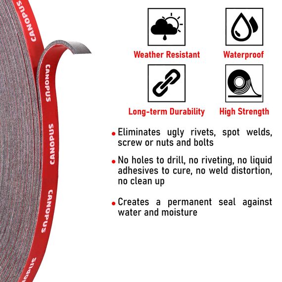 CANOPUS Profi Doppelseitig Klebeband Extra Stark, 4229P Klebeband 3m x 8mm Wasserfest Montageklebeband für Auto, Automobil klebeband, Ideal für LED-Streifen, Wohnkultur, Büro Schul-Apps Dunkelgrau