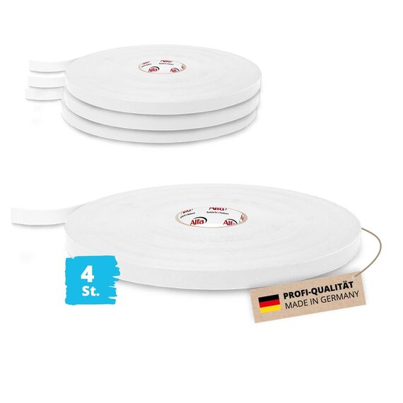 Alfa 4x Spiegelklebeband 19mm x 66m Profi-Qualität doppelseitig klebendes PE Schaumband, Montageklebeband