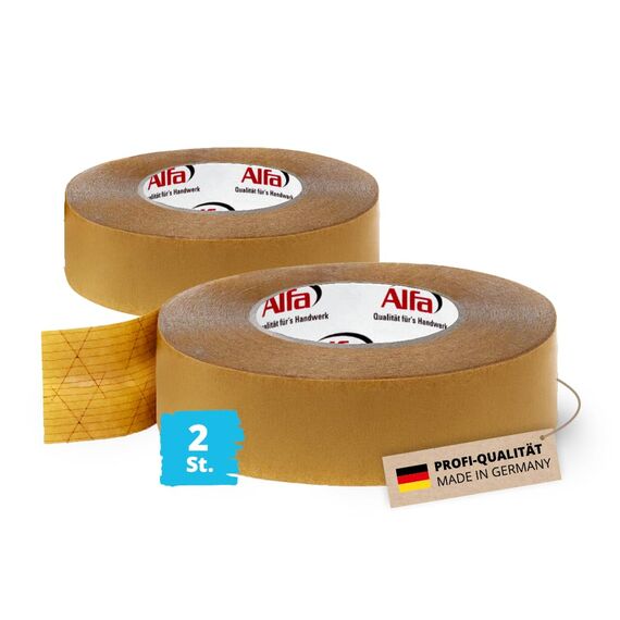 Alfa 2x Montageband Profi-Qualität 50 mm x 50 m doppelseitig klebend für Dampfbremse, Dampfsperre, Unterspannbahn schnelle und sichere Montage
