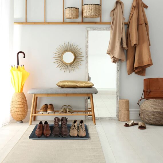 DECOBELLA Schuhabtropfschale | Schuhtablett Grau | Schuhablage, für Ihre schmutzigen Schuhe Abtropfschale | 70x35x3 cm Schuhwanne, Plastikwanne Flach