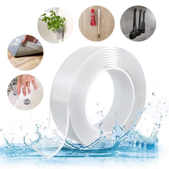 smart by Leviatan Doppelseitiges Klebeband Extra Stark 3m - Nano Tape - Transparent Entfernbares Wiederverwendbares Klebestreifen - Mehrfach Verwendbare Klebestreifen Double Sided, Breite 3cm