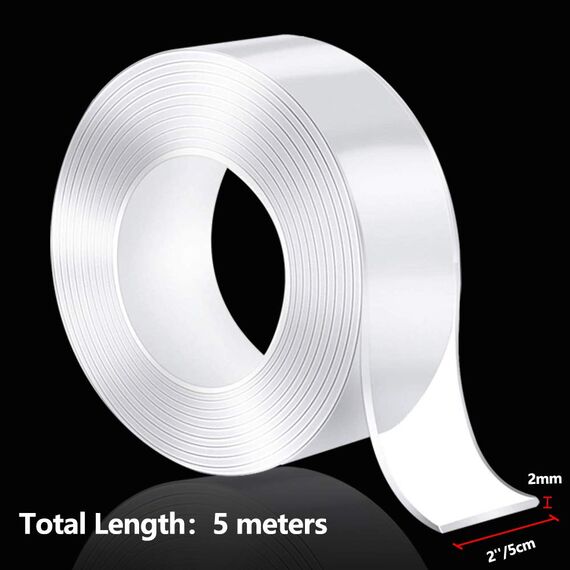 Doppelseitiges Klebeband Extra Stark Transparent, Beidseitiges Klebeband Durchsichtig Wasserfest, Double Sided Adhesive Nano Tape, Doppelklebeband Roller für Spiegel Teppich Fliesen Wand Montage (5m)