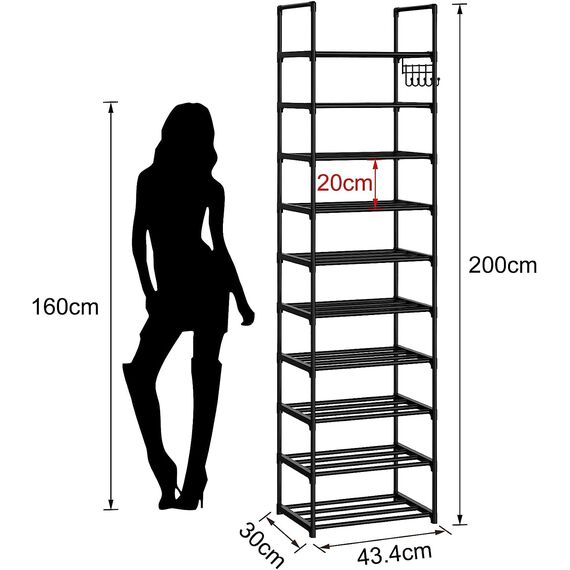 Vicye Schuhregal mit 10 Ablagen Schuhschrank hoch Schmal Schuhständer für Flur Schlafzimmer Wohnzimmer Eingang (10 Ablagen)