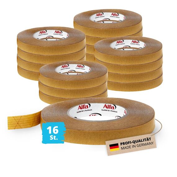 Alfa 16x Montageband Profi-Qualität 20 mm x 50 m doppelseitig klebend für Dampfbremse, Dampfsperre, Unterspannbahn schnelle und sichere Montage