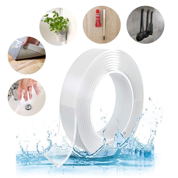 smart by Leviatan Doppelseitiges Klebeband Extra Stark 3m - Nano Tape - Transparent Entfernbares Wiederverwendbares Klebestreifen - Mehrfach Verwendbare Klebestreifen Double Sided, Breite 2cm