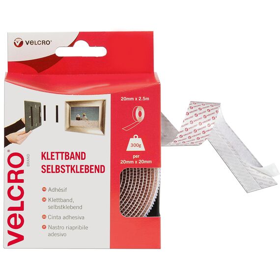 VELCRO Brand Klettband - Selbstklebend, 20 mm x 50 cm Rolle - Weiss