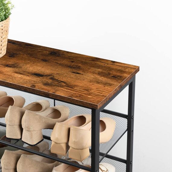 HOOBRO 5-lagiges Schuhregal, Verstellbares Schuhablage, schmal Schuhschrank, Flach und Neigbar, Stabil, Metall, Eingang, Korridor, Industrie, vintagebraun-schwarz EBF106XJ01