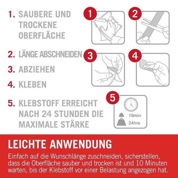 VELCRO Brand Klettband - Selbstklebend, 20 mm x 50 cm Rolle - Weiss