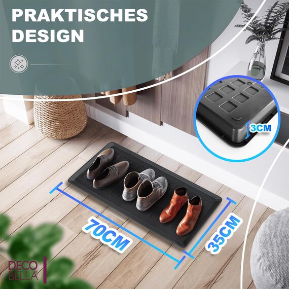 DECOBELLA Schuhabtropfschale 3 Stück | Schuhtablett Grau | Schuhablage, für Ihre schmutzigen Schuhe Abtropfschale | 70x35x3 cm Schuhwanne, Plastikwanne Flach (3)