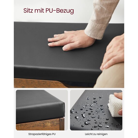 VASAGLE Schuhbank mit Sitzfläche, Sitzbank mit Stauraum, gepolstert, 3 offene Fächer, Fach unter Sitzkissen, Schuhregal für Wohnzimmer, Flur, bis 136 kg belastbar, vintagebraun LHS30BX