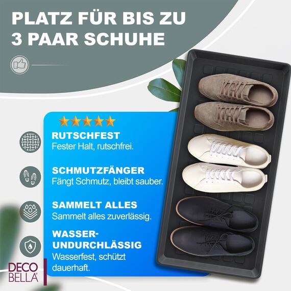 DECOBELLA Schuhabtropfschale | Schuhtablett Grau | Schuhablage, für Ihre schmutzigen Schuhe Abtropfschale | 70x35x3 cm Schuhwanne, Plastikwanne Flach
