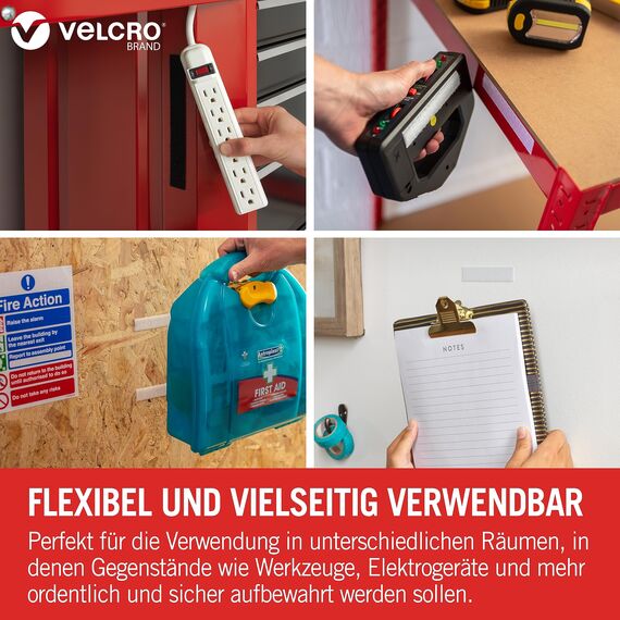 VELCRO Marke | Klettband Selbstklebend | Zuschneidbares, starkes, selbstklebendes Klettband mit Klettverschluss, perfekt für Raumdekoration und Wohnaccessoires, Garage | Weiß | 20mm x 1m