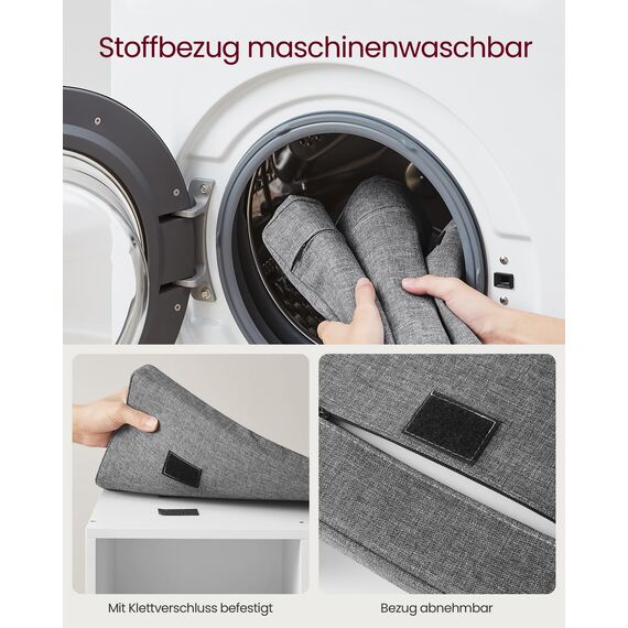 VASAGLE Schuhbank, Schuhregal mit Sitzfläche, Sitzbank mit Stauraum, gut gepolstert, Flurbank mit 10 Fächern, verstellbaren Ablagen, für Schlafzimmer, 30 x 104 x 48 cm, weiß-grau LHS10WT