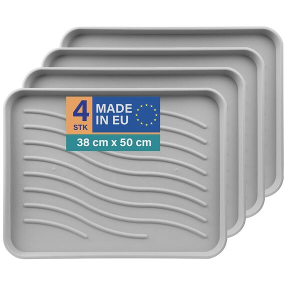 Bestlivings Schuhabtropfschale (4er Pack - Hellgrau) Schuhwanne mit hohem Rand (50x38x2,5cm) - Aptropfunterlage, Schuhmatte für Haus und Garten - Wasserdicht